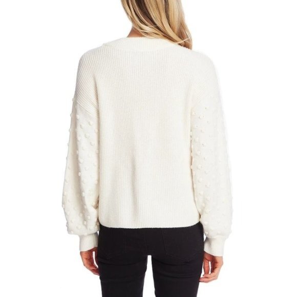 CECE Puff Sleeve Bobble Ribbed Sweater - Antique White - Small NWT - Picture 2 of 2